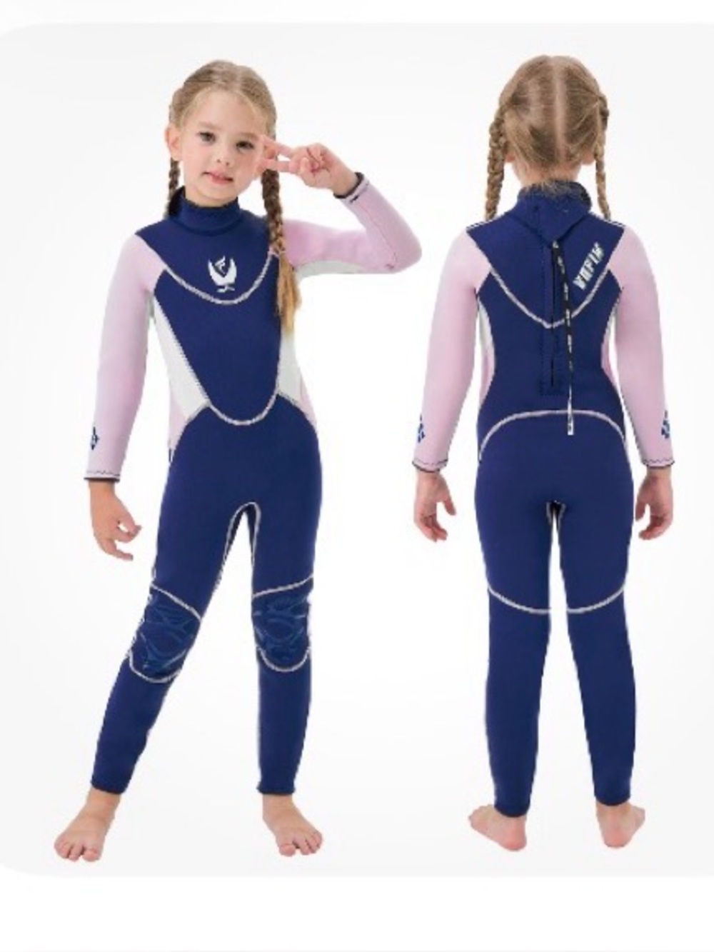 Girls Navy & Light Pink Full Wetsuit
